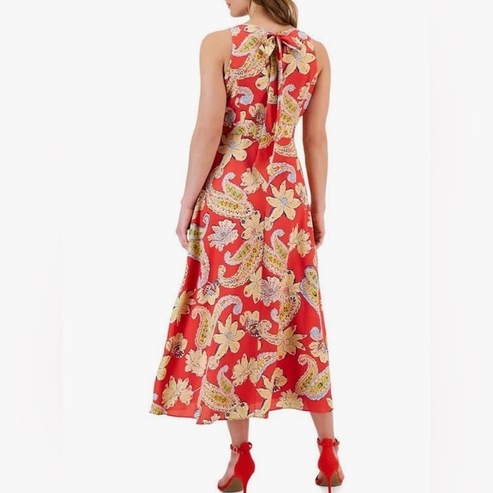 NWT Tahari ASL Printed Floral Tie Back Midi Dress In Grenadine Paisley, size 6P - Picture 2 of 12
